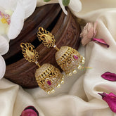 Vriksham Gold Look Alike AD Stone Jhumka-Peacock-Pearl-G16623